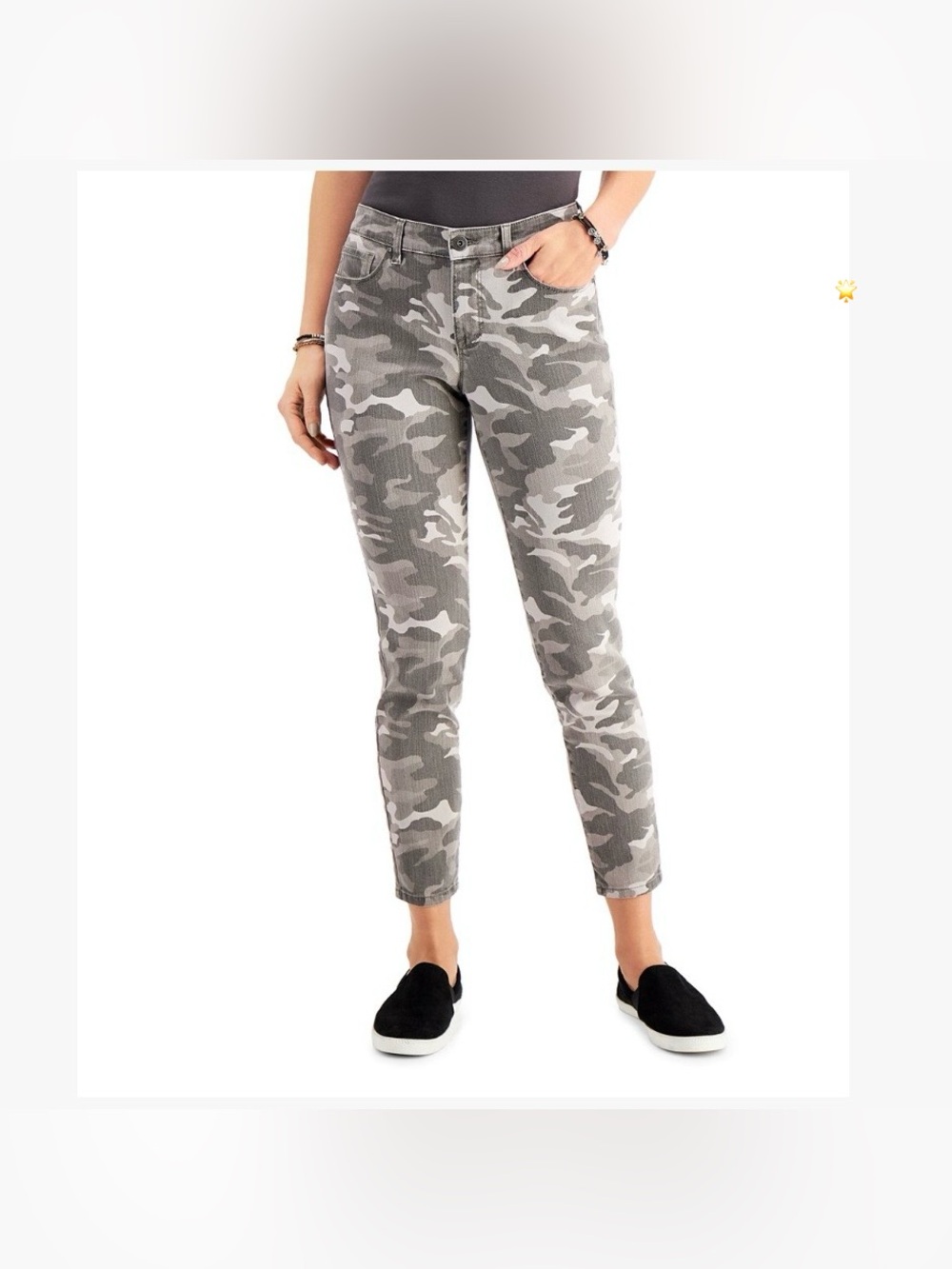 STYLE & CO FALCON CURVY TUMMY CONTROL GRAY BLACK CAMO ANKLE JEANS SZ12